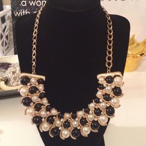 Black/White/Gold Pearl Bib Necklace