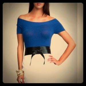 Bebe purple off the shoulder crop top