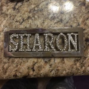 Crystal belt buckle.