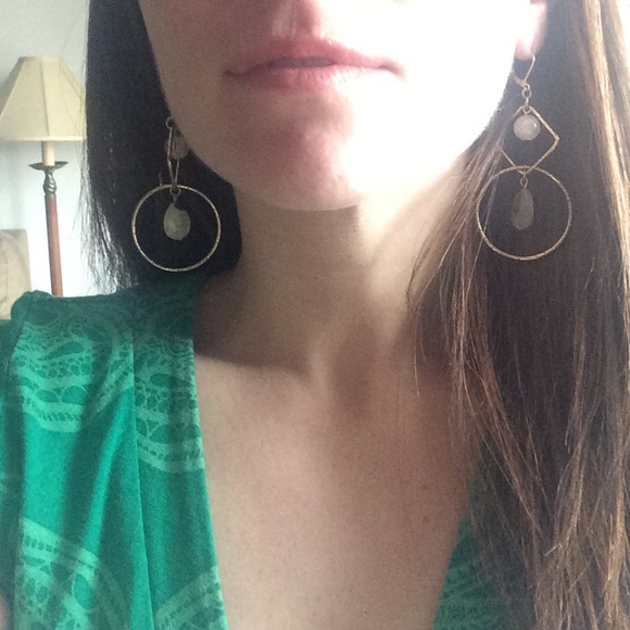Dangly diamond shape and hoop earrings with gems
