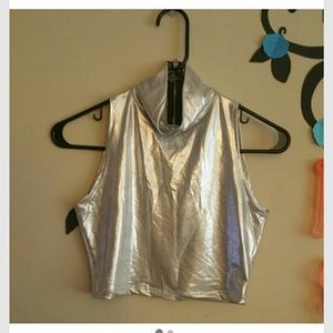 Metallic Silver Crop Top