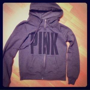 ❗️SOLD❗️Gray VS PINK zip up funnel neck hoodie