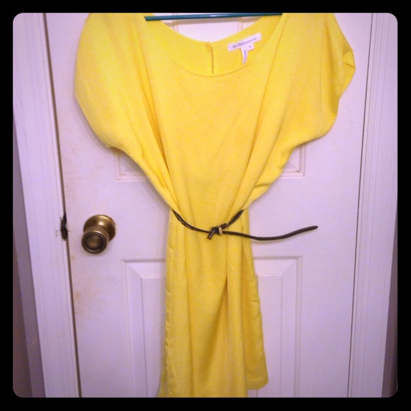 Yellow BCBG dress with leopard belt