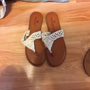 white lace sandals