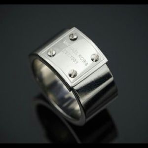 MK Silver Tone Plaque Ring