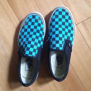Blue checkered vans slip on