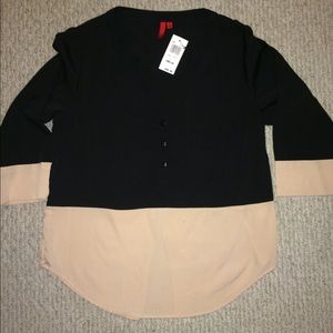 Black and blush color block top