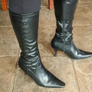 Real leather black heel boots