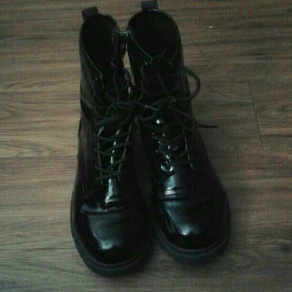 Black leather combat boots