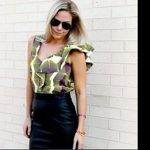 Zara top with ruffles in one sleeve