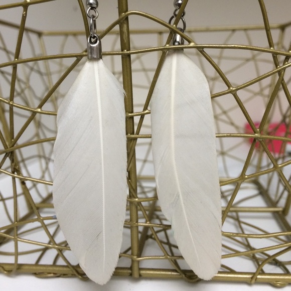 White Feather Earrings
