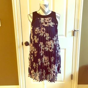 NWOT navy pleated swing dress
