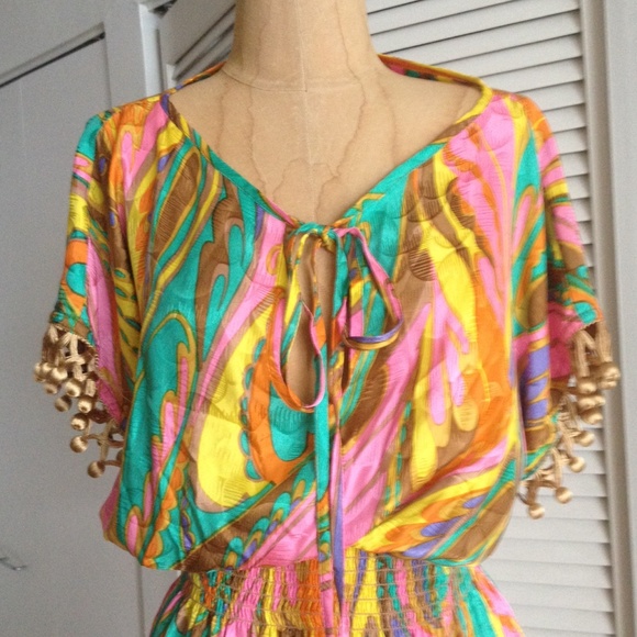 ❌SOLD❌ Milly multicolor swirl silk blouson dress 0 - Picture 2 of 4
