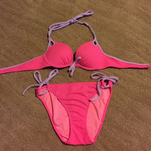 pink and purple victoria secret bikini set