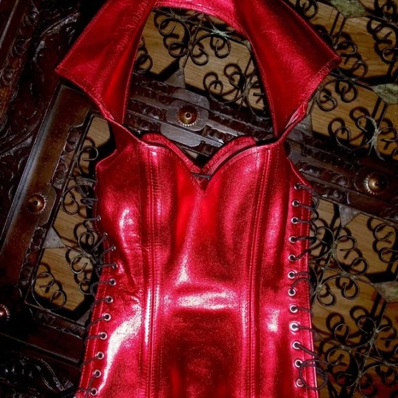 Sold! Red Metallic Leather Corset  Lace-Up Corset
