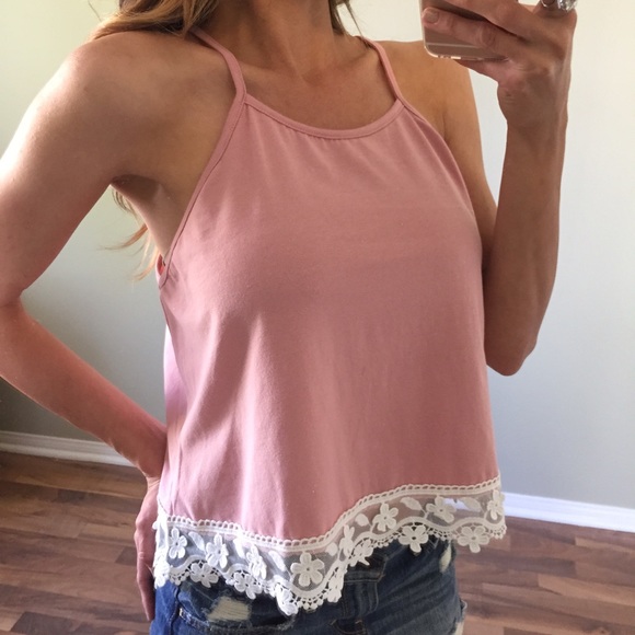 Sold | Mauve Pink Cropped Top with Crochet Detail - Picture 3 of 4