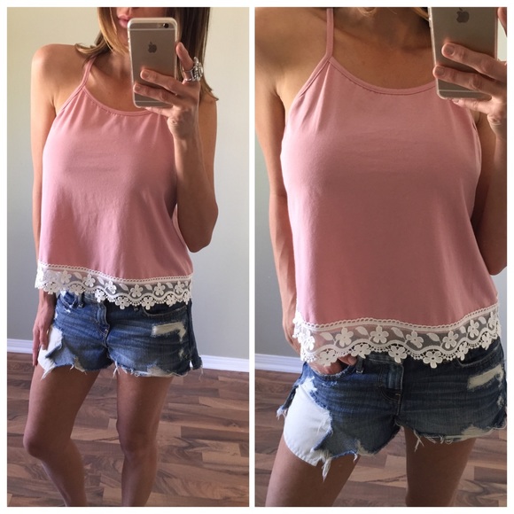 Sold | Mauve Pink Cropped Top with Crochet Detail - Picture 4 of 4