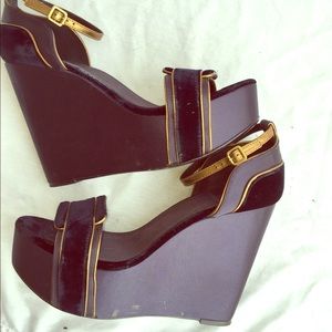 Tory Burch Alexia Navy Satin Leather Wedge heels