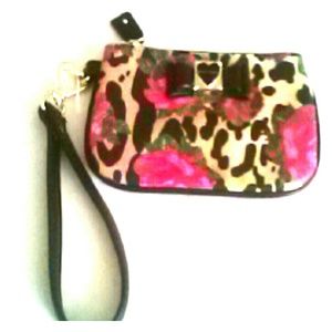 Betsy Johnson Leather Wristlet with leopard roses