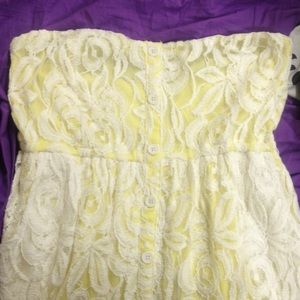 Vanity yellow w/ white lace strapless shirt