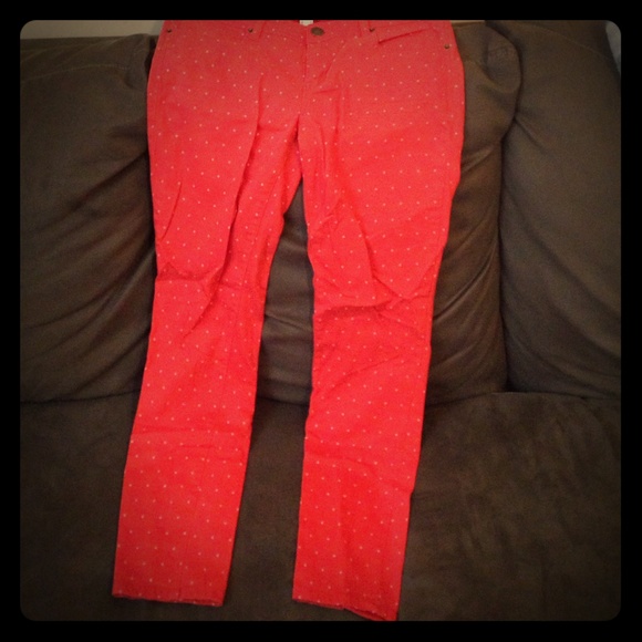 Orange polka dot jeans.