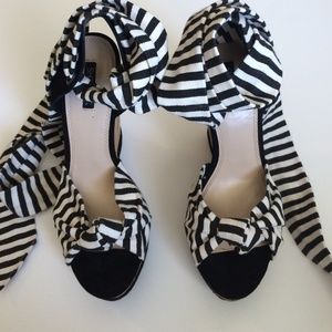 Shoemint Shoes - Black & White Striped Wedges Shoemint Shoes - Black & White Striped Wedges