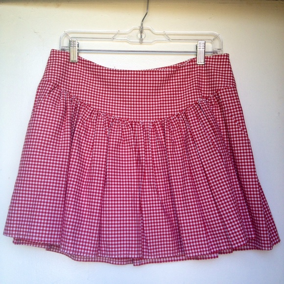 Red & White Gingham Checkered Skirt w/ Pockets - Picture 4 of 4