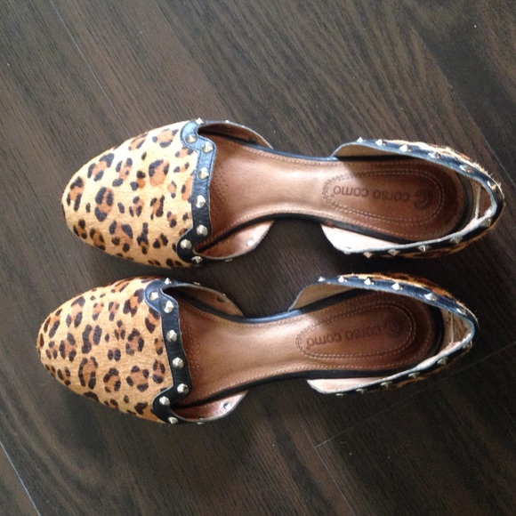 Leopard print calf hair studded flats