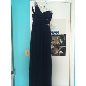 Navy blue chiffon prom dress