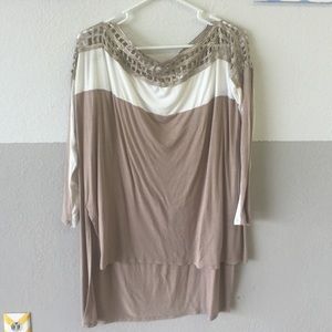 Tan/cream block shirt with detail shoulders