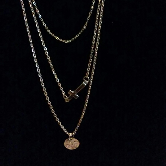 3 layer gold metal necklace