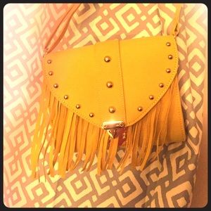 Yellow suede fridge cross body bag