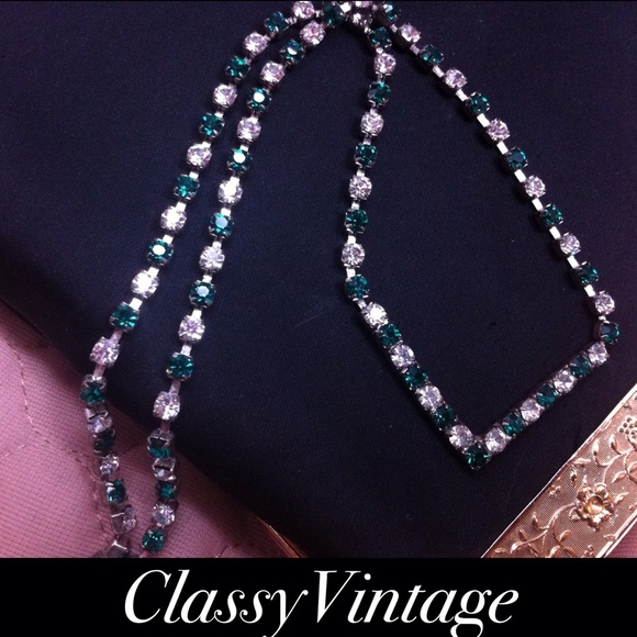 Vintage Jewelry - Vintage emerald green and clear necklace.