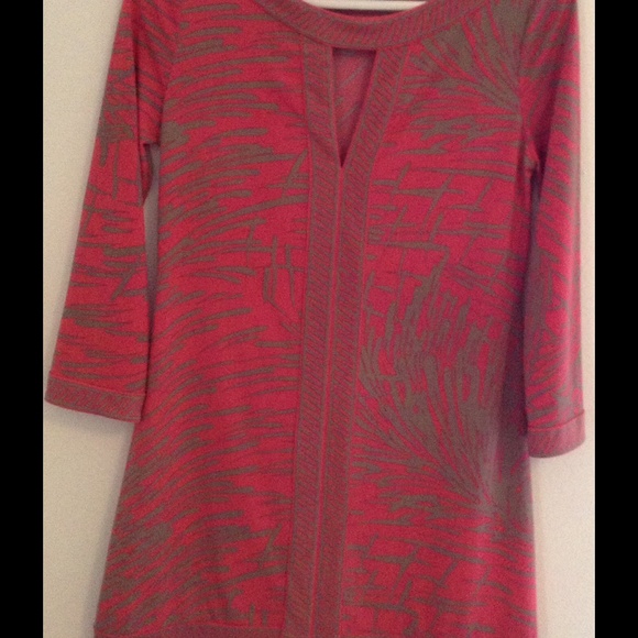 Bcbg Coral Dark Beige Print Tunic Dress