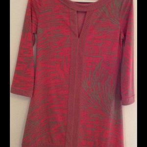 Bcbg Coral Dark Beige Print Tunic Dress