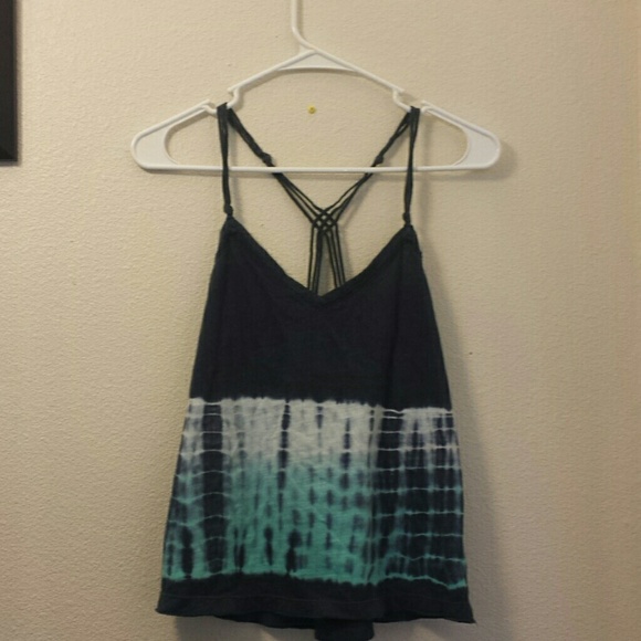 Blue and tie-dye criss cross top