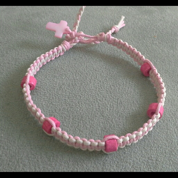 Pink Macrame Bracelet with Pink Cross