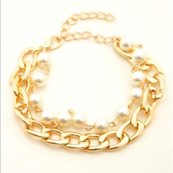 Gold chain bracelet with pearls - Picture 3 of 3