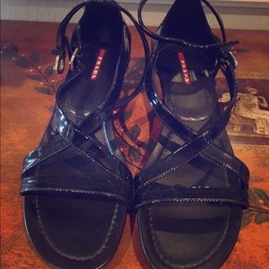Prada patent leather wedges