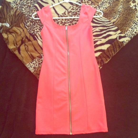 Coral Bodycon Zipper H&M Dress
