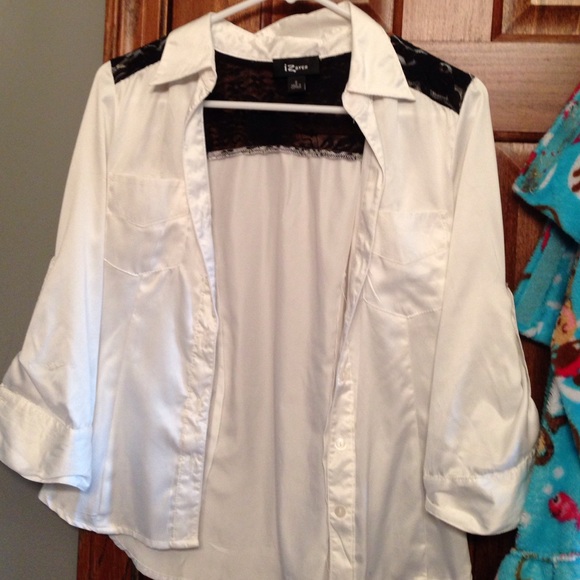 White and black lace silk dress shirt