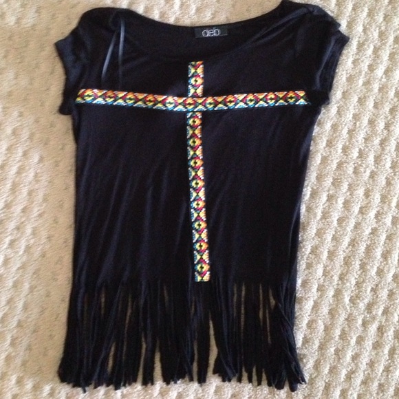 Black fringe cross shirt