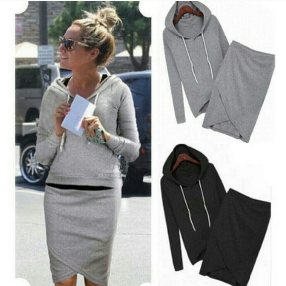 Gray hoodie and skirt set