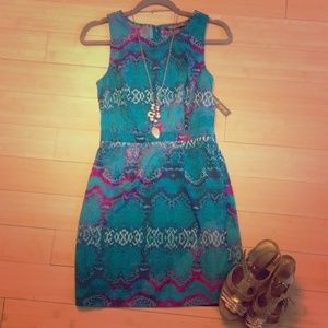 Teal Dress with Abstract Snakeskin Detail