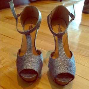 Silver Glitter Heels open toe