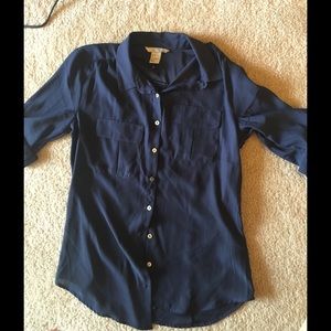 Blue silk H&M button down for @gigifashion89