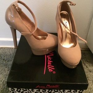 Nude ankle strap heels