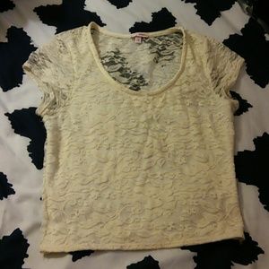 white, lace back crop top