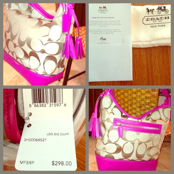 Khaki & Berry Coach Signature Shoulder Bag