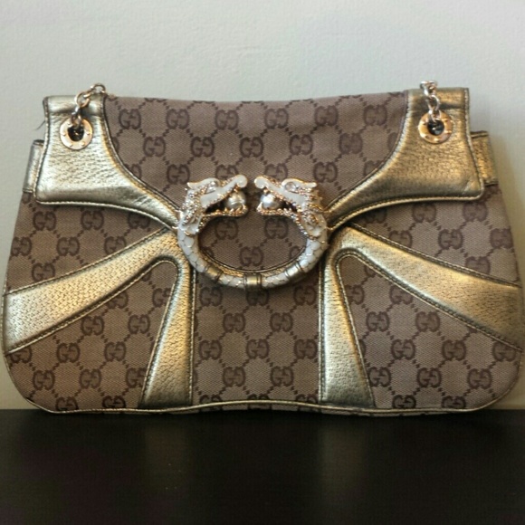 Authentic Gucci dragon purse w/ gold bamboo straps